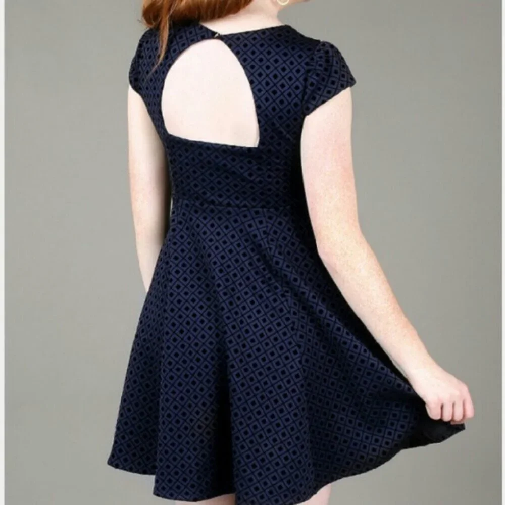 Altard State A-Line Navy Dress with Velvet Diamond Shapes Size Small - Picture 2 of 7